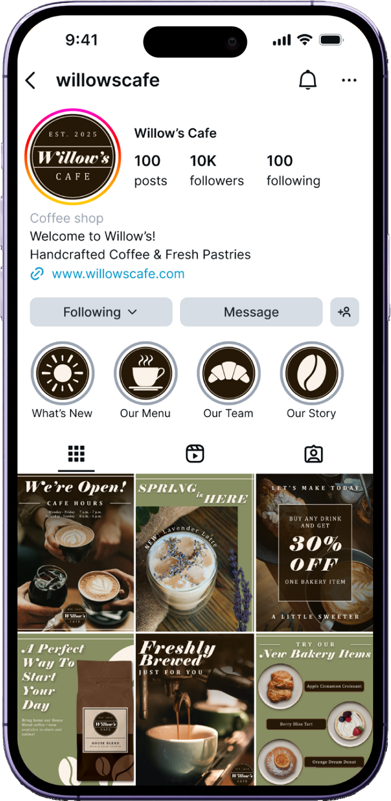 Willow's Cafe Profile Mockup Willow's Cafe Profile Mockup